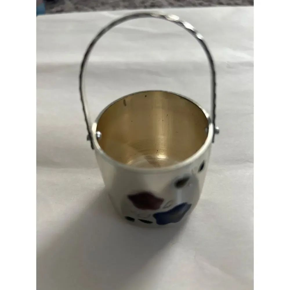 Unbranded Japanese Toothpick holder bucket with enamel flowers